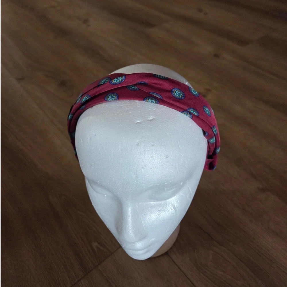 Burberrys‎ of London Vintage Men's Upcycled Tie Burgundy Medallion Silk Headband